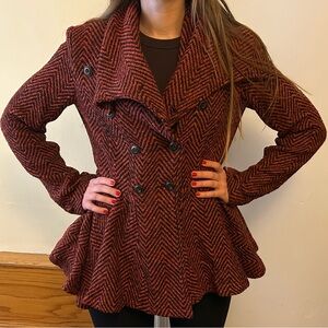 Free People Red Herringbone Pea Coat